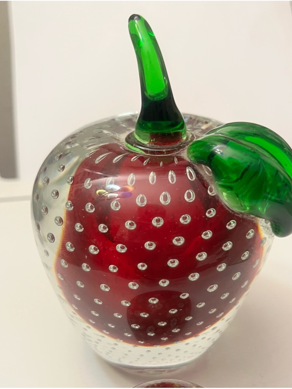 Hand Blown Art Glass Red Apple Sommerso Controlled Bubbles Teacher Appreciation